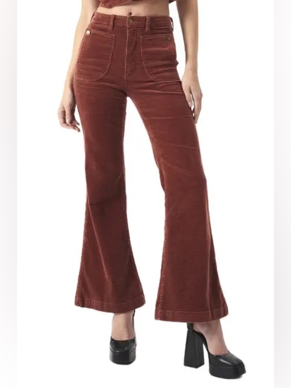Rolla’s Corduroy Eastcoast Flare Patch Pock Pants size 27 Rust Brown Cinnamom